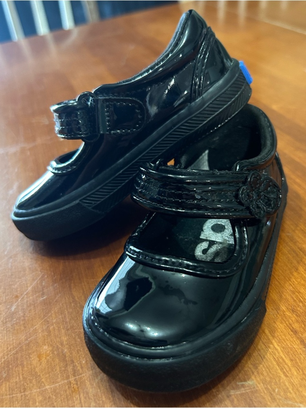 Keds Black Patent Mary Jane Dress Shoes with Flower Accent